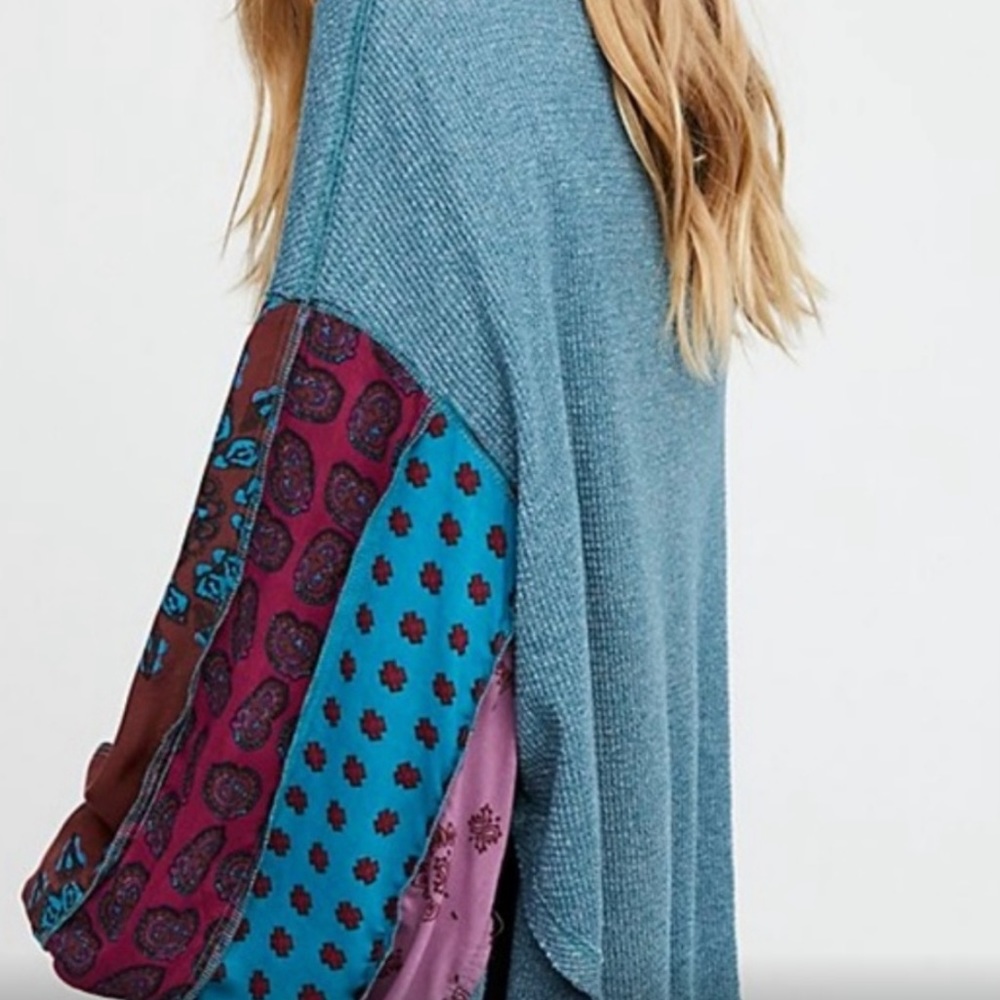 Free People Blossom Thermal Patchwork Sleeves Top